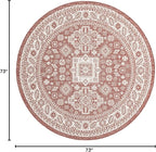 Rugs.com Outdoor Aztec Collection Rug – 6 Ft Round Rust Red Flatweave-Pile Rug Perfect for Kitchens, Dining Rooms