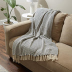DII Modern Zig Zag Throw Blanket Woven Cotton, Hand-Knotted 2.5" Fringe, 50x60, Nautical Blue