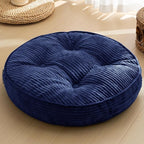 HIGOGOGO Floor Pillow Cushion for Adults, Meditation Cushion Pillow, Large Round Floor Sitting, Tufted Corduroy Cover, for Tatami Living Room or Yoga, 22x22 Inch, Navy