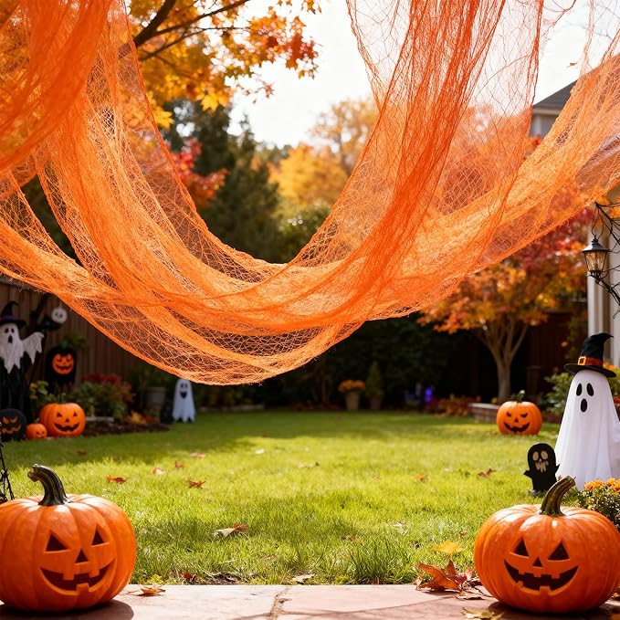 Set of 5 Halloween Creepy Gauze Cloth Decoration, Orange Scary Indoor Outdoor Halloween Gauze Tapestry Decor, Spooky Decorations for Home Wall Yard Haunted House Party Supplies, 72 x 30 inch