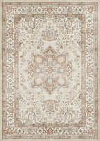 Washable Rug 6x9 Area Rugs: Boho Vintage Distressed Oriental Medallion Neutral Thin Large Rug Carpet for Living Room Bedroom Dining Room Home Office Decor - Beige