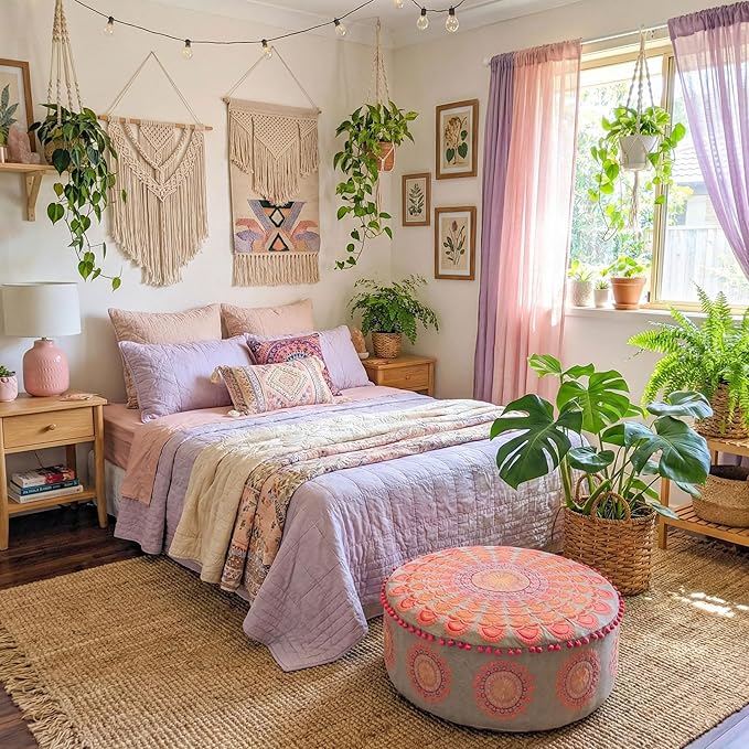 Mandala Life ART Large Boho Pouf Cushion Cover Pink Round Floor Pillow Luxury Kids Room Décor Cotton Pouf Ottoman Cushion for Meditation Yoga and Boho Chic Seating Area Stool Cotton 24x8 Unstuffed
