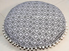 Round Mandala Floor Pillow Cover Seating Cushion Throw Cover Hippie Decorative Bohemian Ottoman Pouf Cover, Pom Pom Pillow Cases,Boho Indian 22 Inches (Black Elephant Flower)