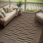 Beevia Striped 5x7 Neutral Jute Rug, Indoor Outdoor Rugs for Living Room, Farmhouse Modern Non-Slip Large Floor Carpet for Patio Balcony Dining Room Decor (Nature, 5x7ft)