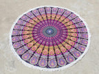Round Beach Tapestry Turquoise Mandala Throw/Boho Hippie Beach Blanket Roundie/Indian Cotton Bohemian Large Round Table Cloth-Home Decor/Yoga Mat Meditation Picnic Rug (42", Pink And Yellow)