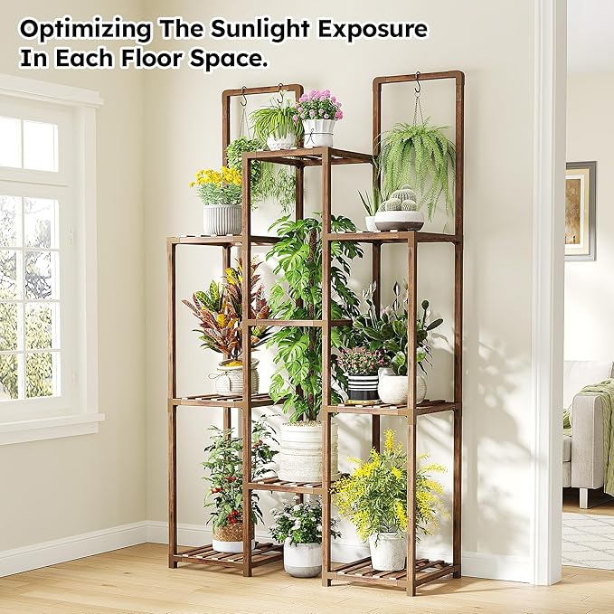 EnHomee 8 Tiers Plant Stand, Indoor Plant Stand with 11-16 Pots, Wood Plants Shelves for Living Room, Patio, Balcony, Yard, Garden, 34.2''W×11.8''D×47.4''H