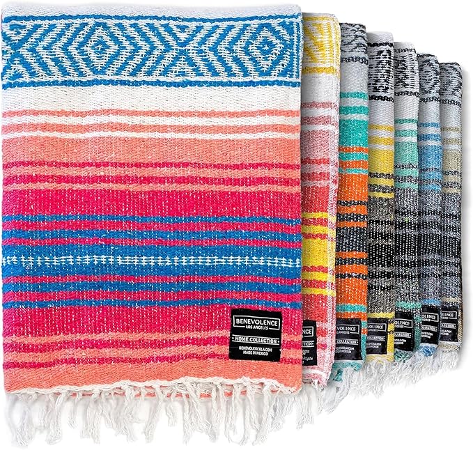 Benevolence LA Authentic Handwoven Mexican Blanket | Yoga Blankets, Outdoor, Picnic, Beach, Camping | Equestrian Saddle | Serape 50x70 inches - Coral, Pack of 1