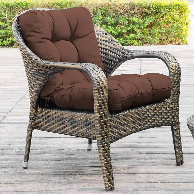 QILLOWAY Outdoor Seat/Back Chair Cushion Tufted Pillow, Spring/Summer Seasonal Replacement Cushions - Pack of 4 (Coffee)