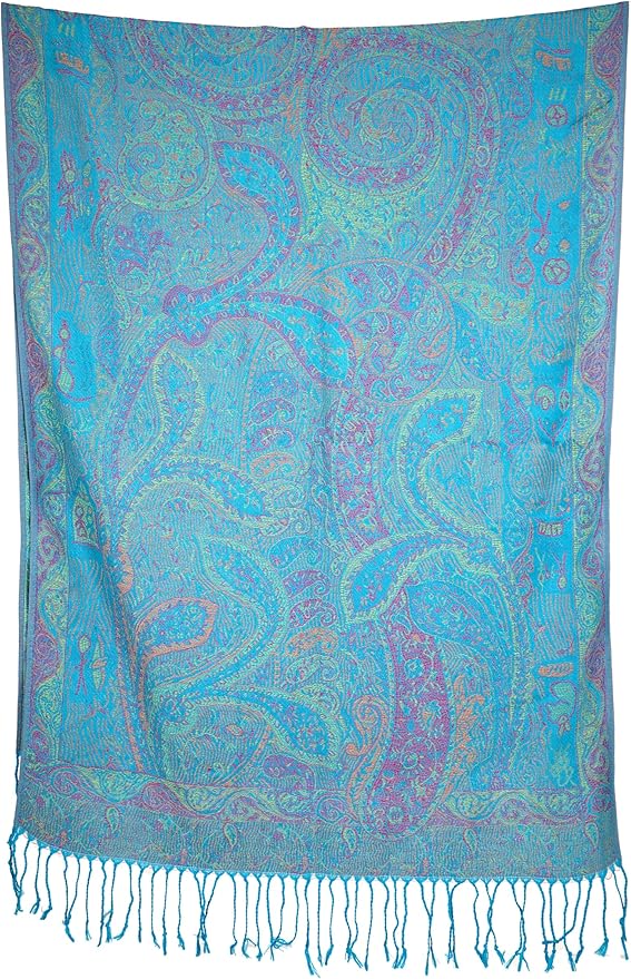 Achillea Reversible Paisley Pashmina Rave Scarf – Exotic Indian Shawls and Wraps for Evening Dresses, Festivals, All Seasons