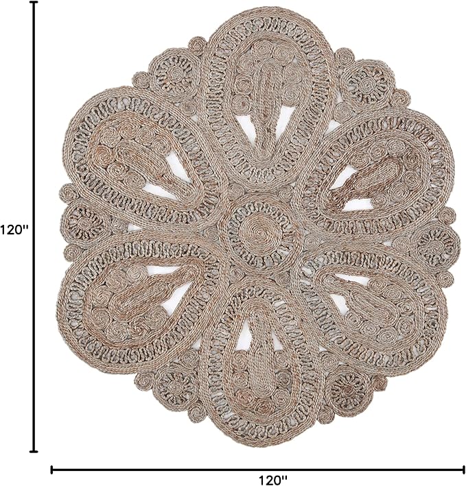 SAFAVIEH Area Rug 10' Round - Natural Fiber Collection - Large - Grey, Handmade Jute, Decorative Boho Floral Design (NF360C)