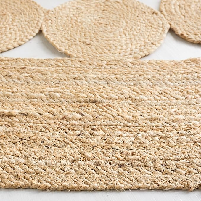 SAFAVIEH Area Rug 5' Round - Natural Fiber Collection - Ivory, Handmade Jute, Boho Farmhouse Braided Design (NF364B)