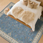 Blue Big Rugs for Living Room - Dusty Blue 10x14 Area Rug for Large Bedroom, Dining Room, Washable Lightweight Low Pile Foldable Eclectic Modern Floral Home Décor