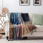 Boho Throw Blanket - Hippie Chenille Jacquard Bohemian Chair Couch Sofa and Bed Furniture Cover with Colorful Tribal Pattern (Purple, 87" x 102")