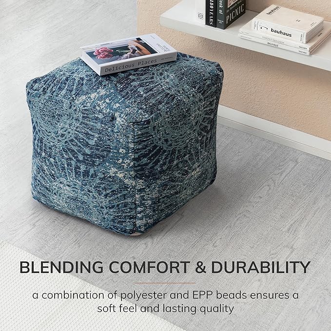 Anji Mountain Pouf Ottoman Foot Rest, Handmade Ottoman Pouf, Comfortable Foot Stool, Decorative Floor Seating for Living Room Decor, Bedroom & Home Décor Accent - Les Cavaliers