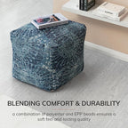 Anji Mountain Pouf Ottoman Foot Rest, Handmade Ottoman Pouf, Comfortable Foot Stool, Decorative Floor Seating for Living Room Decor, Bedroom & Home Décor Accent - Les Cavaliers