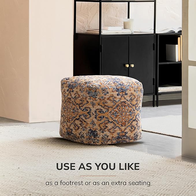 Anji Mountain Pouf Ottoman Foot Rest, Handmade Ottoman Pouf, Comfortable Foot Stool, Decorative Floor Seating for Living Room Decor, Bedroom & Home Décor Accent - Tofino Orange