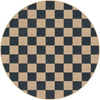 Lahome Colette Checkered Round Rugs 6ft, Outdoor Patio Easy Jute Rug Indoor Outdoor Circle Carpet, Farmhouse Nature Non Shedding Non Slip Washable Black Carpet for Living Room Entry Deck