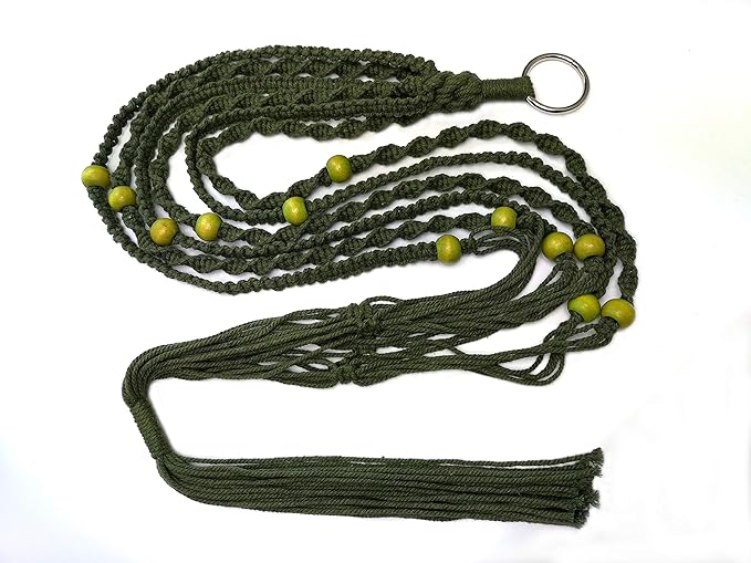Plant Hanger Macrame Cotton 6 Legs 51 Inches in Tan and Green Color for Indoor Outdoor, Living Room, Kitchen, Deck, Patio, High and Low Ceiling with Size of 10-12 inches Without THE Pot (Dark Green)