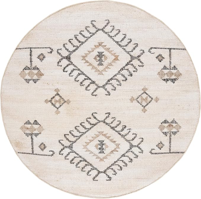 SAFAVIEH Kilim Collection 5' Round Ivory/Black KLM762A Handmade Flatweave Premium Jute Entryway Foyer Living Room Bedroom Kitchen Area Rug