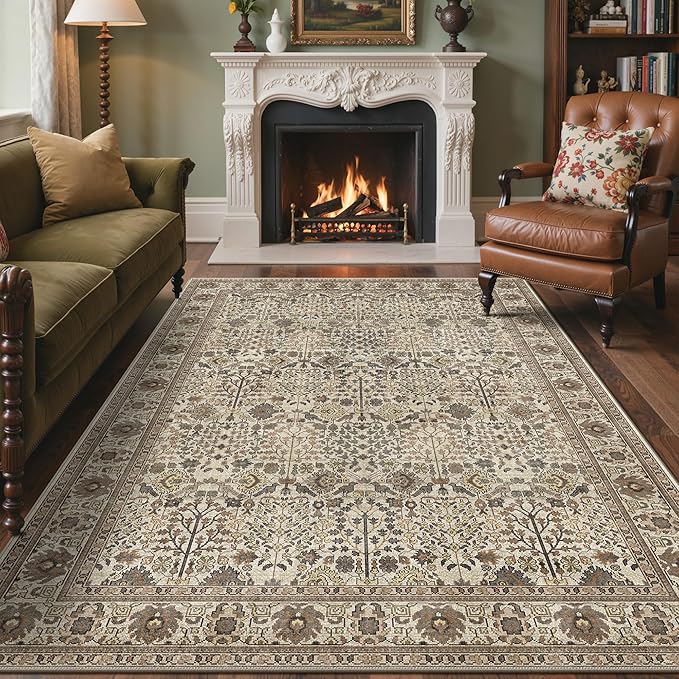 Bavni Area Rugs 5x7, Machine Washable Rugs for Living Room Indoor Non-Slip Carpet Ultra Thin Printed Vintage Rug for Bedroom Dinning Room Nursery Home, Dark Espresso
