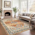 6x9 Area Rugs for Nursery Room, Easy-to-Care Washable Rug with Non-Slip Backing, Ultra-Thin Soft Rugs for Bedroom, Living Room, Floral Vintage Area Rug (Navy/Orange, 6'x9')