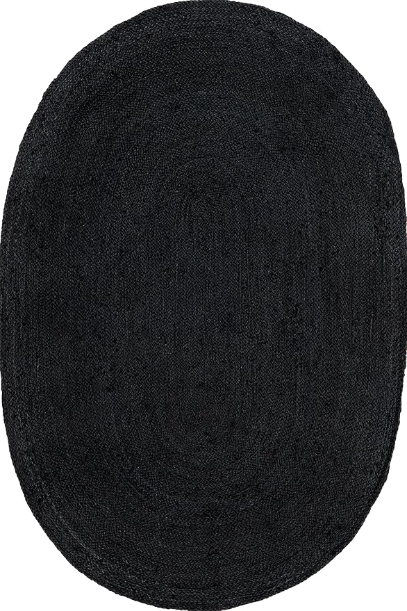 nuLOOM Oval 4x6 Rigo Jute Hand Woven Area Rug, Black, Solid Farmhouse Design, Natural Fiber, For Bedroom, Living Room, Dining Room, Hallway, Office, Kitchen, Entryway