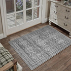HUGEAR 2x3 Entryway Area Rug Vintage Grey Small Rug Machine Washable Door Mat Retro Floral Low Pile Carpet Vacuumable Distressed Throw Rug Entrance Kitchen Bathroom Bedroom Non Slip Lightweight
