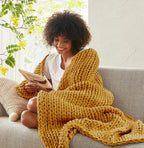 Madison Park Boho Throw Blanket, Soft Blanket Handmade Gift Home Decor, Lightweight & Breathable All Seasons Spring Chunky Knit Blanket, Knitted Throw for Couch, Bed Blanket, 50"x60" Yellow