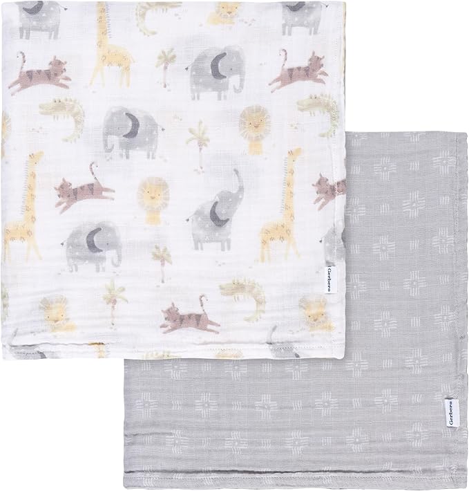 Gerber Baby Unisex 2-Pack Muslin Blanket, Animals + Geos Neutral, One Size