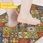 Boho Kitchen Rugs Set 2 Memory Foam Colorful Ceramic Comfort Tile Floor Mat Anti Fatigue Non-Skid PVC Runner Rug Water & Oil Proof Carpet for Kitchen Laundry Sink,17.3x28+17.3x47 Inch, C4