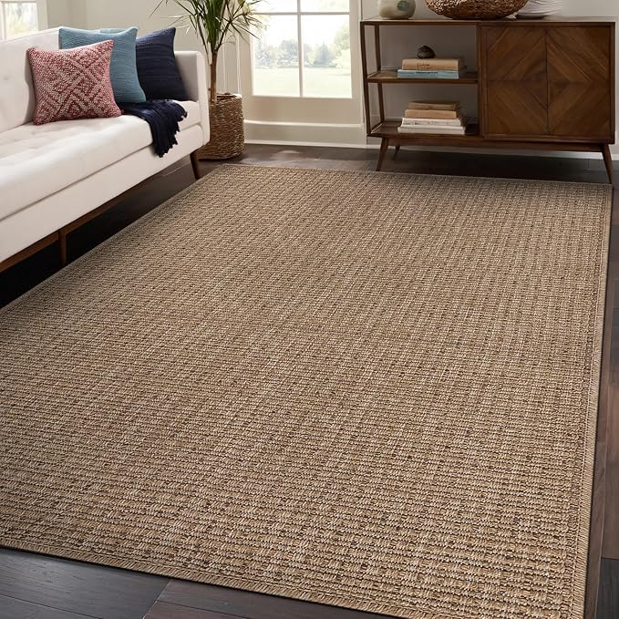 Beverly Rug Easy Jute Natural Rug 4x6 Solid Washable Durable Outdoor Indoor Area Rugs for Living Dining Room Patio Office Stain Resistant Non Shedding Casual Indoor Outside Carpet (4 x 6 Natural)