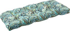 Pillow Perfect Paisley Indoor/Outdoor Sofa Setee Swing Cushion, Tufted, Weather, and Fade Resistant, 19" x 44", Blue/Green Pretty,