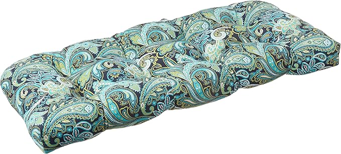 Pillow Perfect Paisley Indoor/Outdoor Sofa Setee Swing Cushion, Tufted, Weather, and Fade Resistant, 19" x 44", Blue/Green Pretty,