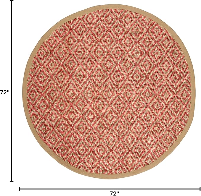 SAFAVIEH Natural Fiber Collection 6' Round Fuchsia NF266G Handmade Boho Diamond Tassel Jute Area Rug