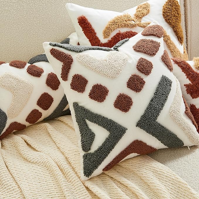 lifein 18x18 Pillow Covers-Throw Pillow Cover Tufted Boho Jacquard Pillow Covers Farmhouse Decorative Pillow Cover Pillow Cases for Gift Couch Sofa Bed Chair Living Room Home Decor
