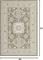 Rugs.com Outdoor Aztec Collection Rug – 5' x 8' Green Flatweave Rug Perfect for Living Rooms, Large Dining Rooms, Open Floorplans