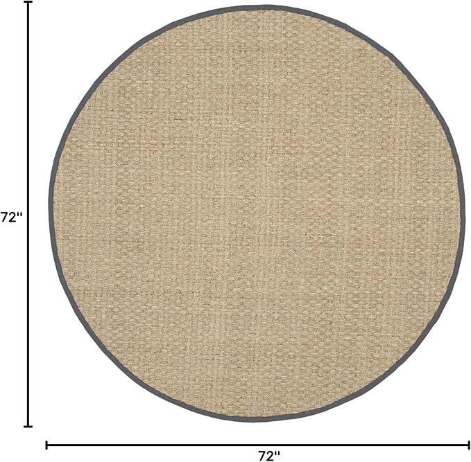 SAFAVIEH Area Rug 6' Round - Natural Fiber Collection - Natural & Dark Grey, Seagrass, Basketweave Pattern with Border (NF114Q)
