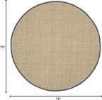 SAFAVIEH Area Rug 6' Round - Natural Fiber Collection - Natural & Dark Grey, Seagrass, Basketweave Pattern with Border (NF114Q)