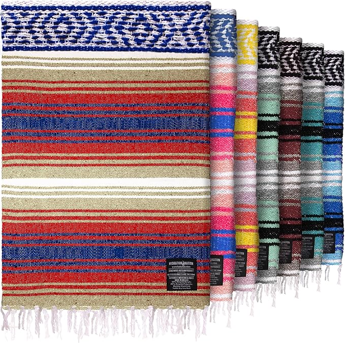 Hydration Nation Authentic Large Handwoven Mexican Striped Throw Blanket - Soft, Durable, Eco-Friendly - 70"x50" – Sunrise
