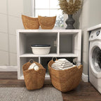 Deco 79 Seagrass Handmade Decorative and Functional Storage Basket Woven Curved Basket Organizer with Silver Metal Handles, Set of 4 Basket for Storage 14", 16", 19", 21"W, Brown