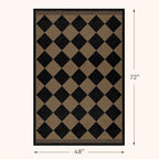 Black & Brown Checkered Easy Jute Outdoor Rug 4x6 for Porch Patio, Washable Non-Slip Diamond Checkerboard Entryway Office and Backyard Boho Border Rug, Farmhouse Low Pile Indoor Carpet for Living Room