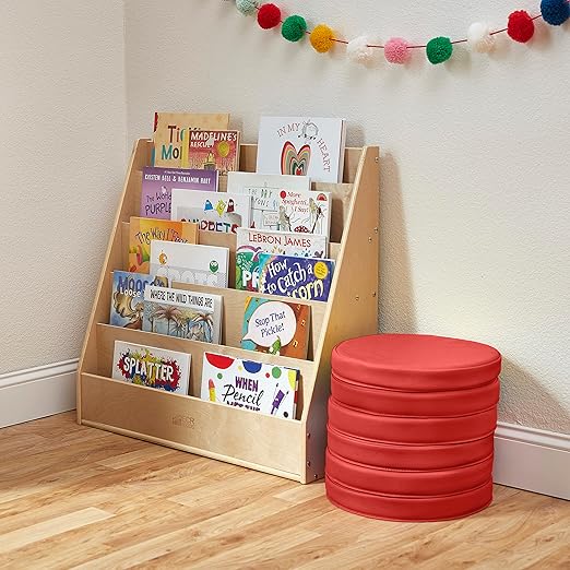 ECR4Kids SoftZone Floor Cushions, Round, Flexible Seating, Red, 6-Piece