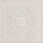 Rugs.com Outdoor Aztec Collection Rug – 5 Ft Square Light Gray Flatweave Rug Perfect for Living Rooms, Kitchens, Entryways