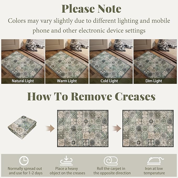 Washable 2'x3' Non Slip Rug Vintage Soft Low Pile Lightweight Small Area Rugs for High-Traffic Areas (Entryway, Kitchen, Hallway), Farmhouse Decor