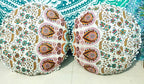 CRAFT KALA Mandala Floor Pillow Cushion Cover Seating Throw Cover Hippie Decorative Bohemian Ottoman Poufs Pom Pillow Cases Boho Indian Cotton Living Room Home Décor 24" Round Set of 2 Mustard Mirchi