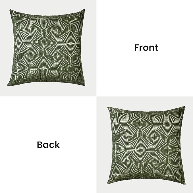 AELS Boho Decorative Textured Throw Pillow Covers 24x24, Modern Mid Century Rainbow Tufted Pillow Case, Farmhouse Rustic Geometric Woven Cushion Case for Bed Couch Sofa, Olive Green