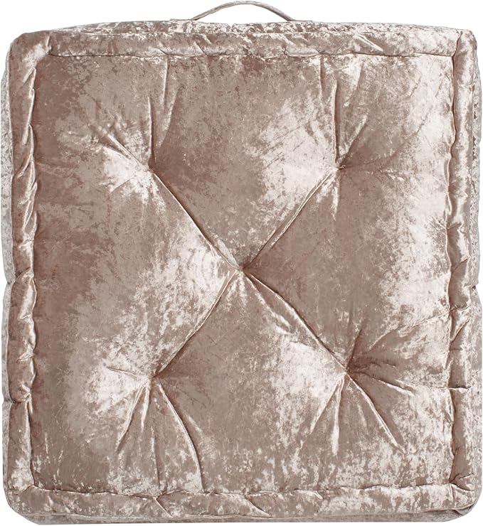 SAFAVIEH Home Collection Belia Champagne 18-inch Square Tufted Floor Pillow with Insert