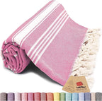Bazaar Anatolia Turkish Beach Towel – 100% Cotton, Quick Dry, Sand Free Towel for Bathroom, Camping, Travel, Hot Pink – Oversized 71x39 Inches – Stripe Fuscia