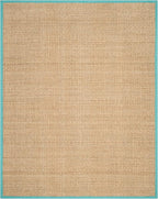 SAFAVIEH Area Rug 9x12 - Natural Fiber Collection - Large - Natural & Teal, Seagrass, Basketweave Pattern with Border (NF114R)