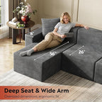 WLIVE 110'' Cloud Sectional Couches for Living Room, Modular Boneless Couch with Right Facing Chaise, L Shape Memory Foam Corduroy, with Ottoman, Grey